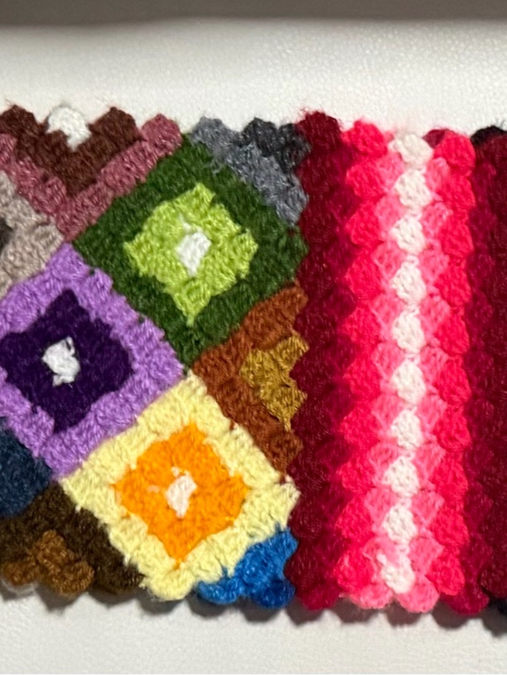 Peruvian Handmade Multicolor Crochet Scarf - Vibrant Pink Accent